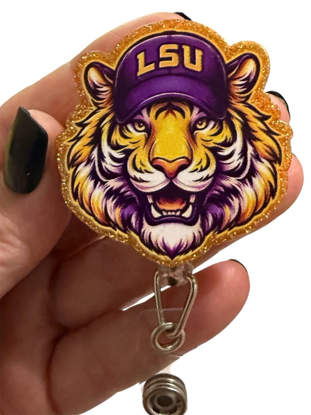 Badge Reel LSU Tigers Purple Gold Glitter Tiger Retractable ID Holder
